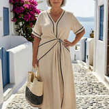 Linnea | V-Ausschnitt Kurzarm Maxikleid Mit Geraffter Taille