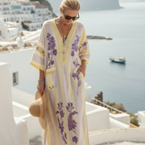 Aurelia | V-Ausschnitt Blumiges Maxikleid mit Halblangen Ärmeln