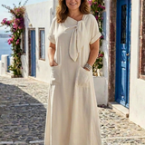 Elowyn | Rundhals Maxikleid mit kurzen Ärmeln
