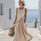 Soleia | Ärmellose Rundhals Maxikleid mit Drapierung
