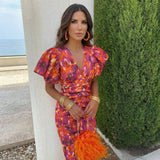 Ibiza Puffärmel Midi Kleid