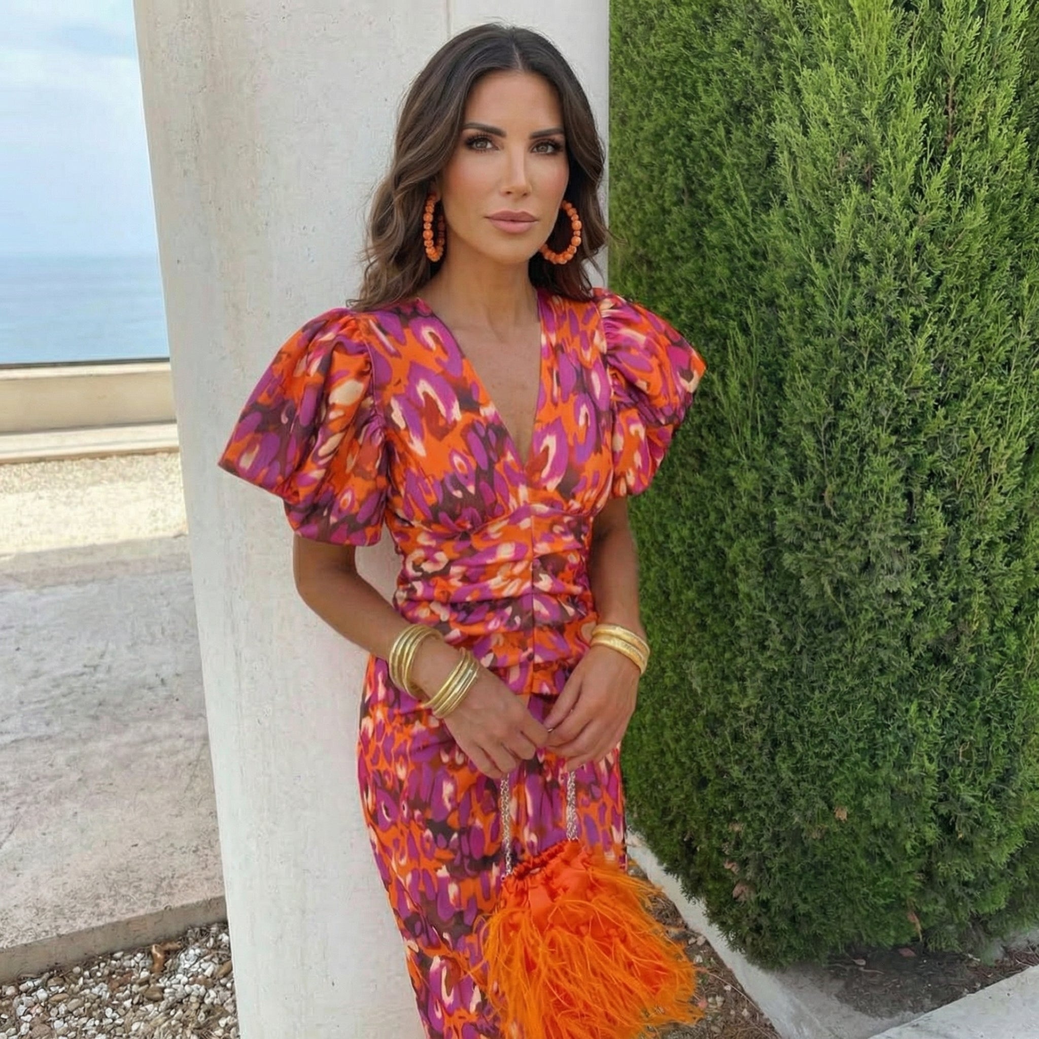 Ibiza Puffärmel Midi Kleid