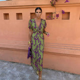 Ibiza Puffärmel Midi Kleid