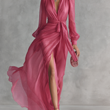 Beatrice | Elegantes Chiffon V-Ausschnitt Kleid mit Bindegürtel