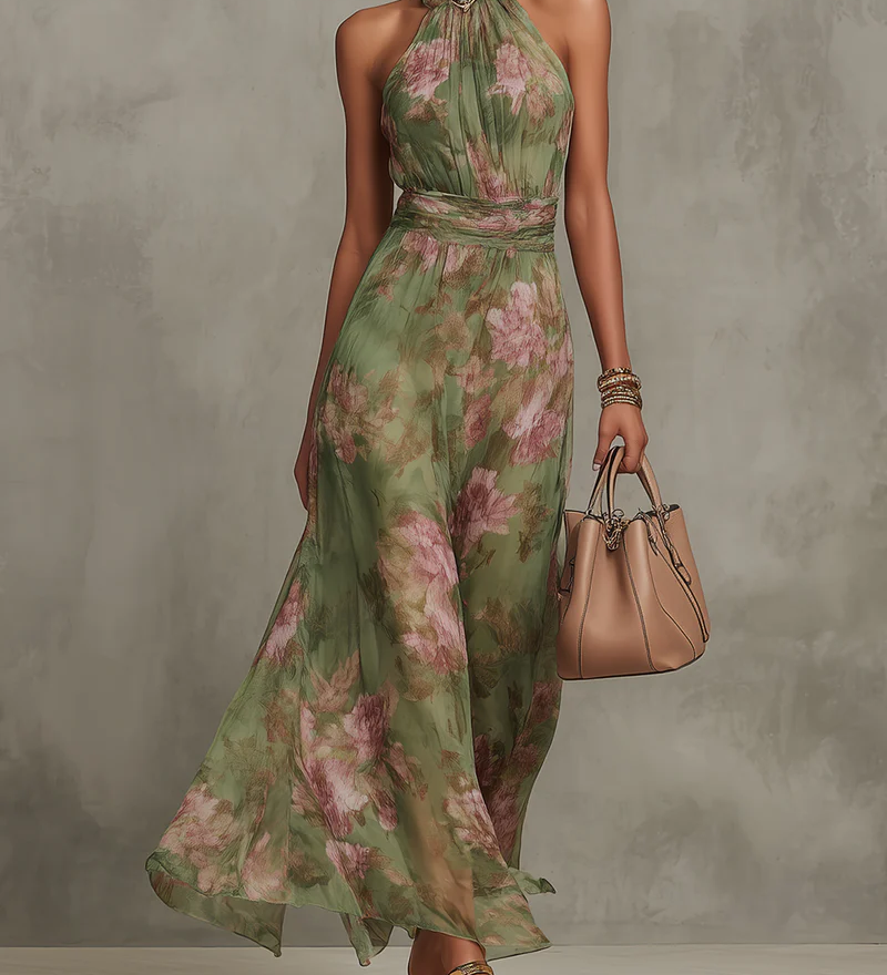 Livia | Elegantes Maxikleid mit floralen Halter