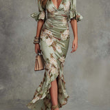 Rosalie Floral Rüsch Midi Kleid