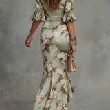 Rosalie Floral Rüsch Midi Kleid
