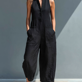 Silvia Minimalistischer Ärmelloser Leinen-Mischung Jumpsuit