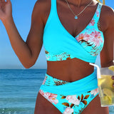 Bikini mit auffälligem Blumenmuster und seitlichem Schlitz