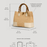 Borsa Bamboo Babe aus Leder und Rafia Creme