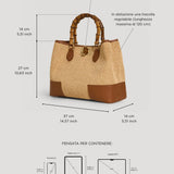 Bamboo Babe Tasche aus Leder und Rafia in Lederfarbe