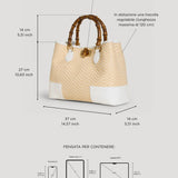 Bamboo Babe Tasche aus Leder und Rafia Chevron Limited Edition Weiß