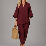 Georgiana | V-Ausschnitt Tunika mit Gathered Hose Set