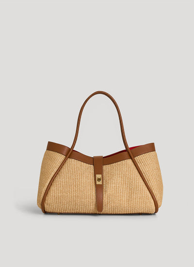 Borsa Mayfair aus Leder und Rafia Cuoio