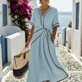 Linnea | V-Ausschnitt Kurzarm Maxikleid Mit Geraffter Taille