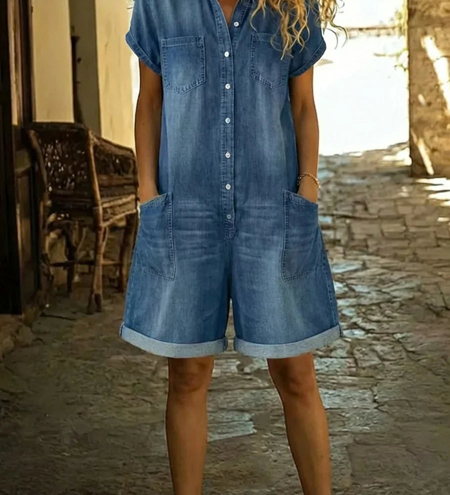 Elvora™ | Jeans-Overall mit Kragen und kurzen Ärmeln