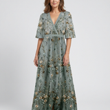 Evadne | Florales V-Ausschnitt Maxikleid mit kurzen Ärmeln