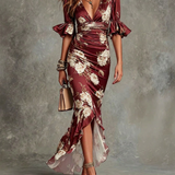 Rosalie Floral Rüsch Midi Kleid
