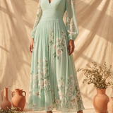Cisella | Midi-Kleid in hellgrün mit Blumenmuster