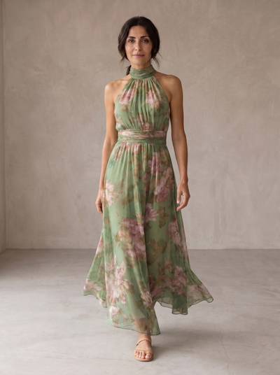 Livia | Elegantes Maxikleid mit floralen Halter
