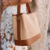 Handtasche Kendy aus Leder und Rafia Cuoio