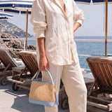Borsa Kendy aus Leder und Rafia Denim