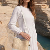 Borsa Kendy aus Leder und Rafia Chevron Limited Edition Weiß