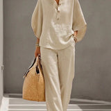 FLORENZ | Baumwoll-Leinen Batwing-Ärmel Set mit weiten Hosen