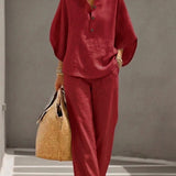 FLORENZ | Baumwoll-Leinen Batwing-Ärmel Set mit weiten Hosen