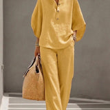 FLORENZ | Baumwoll-Leinen Batwing-Ärmel Set mit weiten Hosen