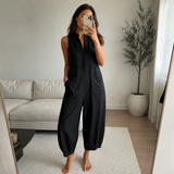 Silvia Minimalistischer Ärmelloser Leinen-Mischung Jumpsuit