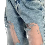 JEANS MIT VINTAGE MESH PATCHWORK PRINT