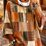 Kapuzenpullover aus künstlerischem Patchwork für Frauen in herbstlichen Farbtönen